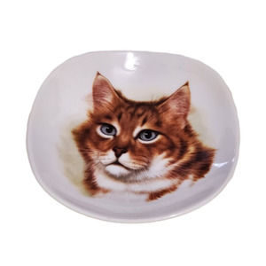 Vintage Crown E&R Cat Trinket Jewelry Dish Ceramic Brown White Germany Bavaria